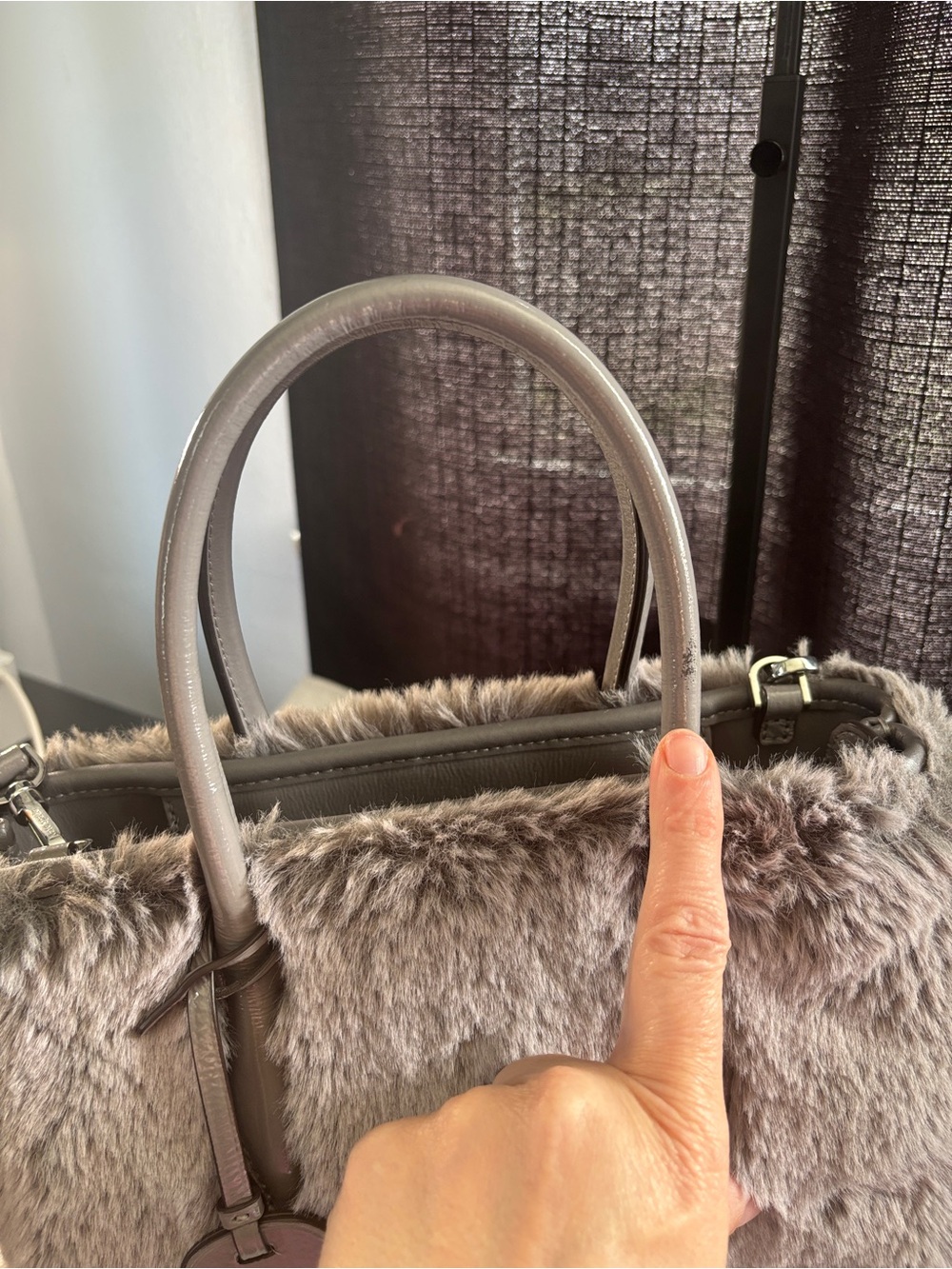 kate spade Gray  Fur Tote with Leather Handles - Picture 10 of 17